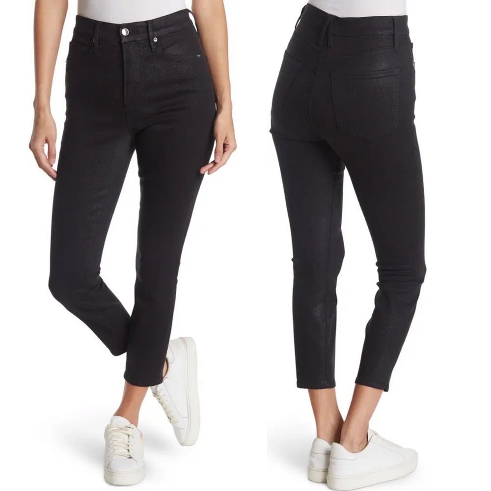 Good American Good Waist Black Glitter003 Cropped Pants High Waist Size 2/26 NWT